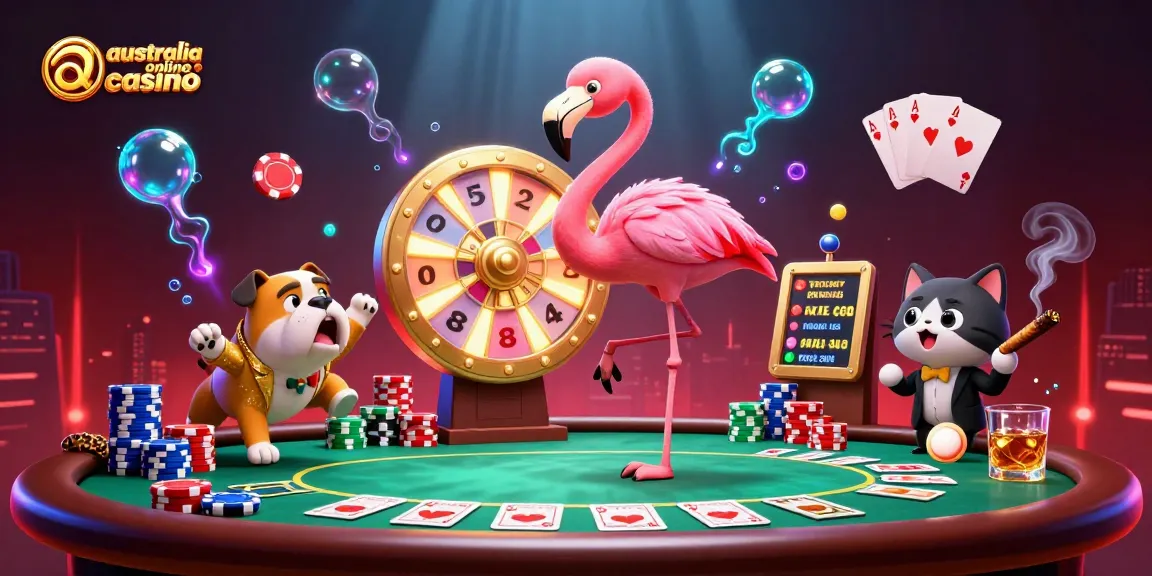 Engage in thrilling action at australia online casino with vibrant game show scene featuring poker elements.