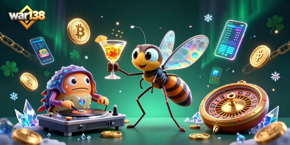 Experience thrilling gameplay with war138 featuring a frozen mosquito mascot and crypto elements.