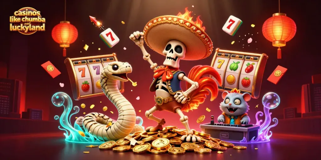 Experience thrilling gameplay at casinos like Chumba and LuckyLand with vibrant characters and exciting elements.