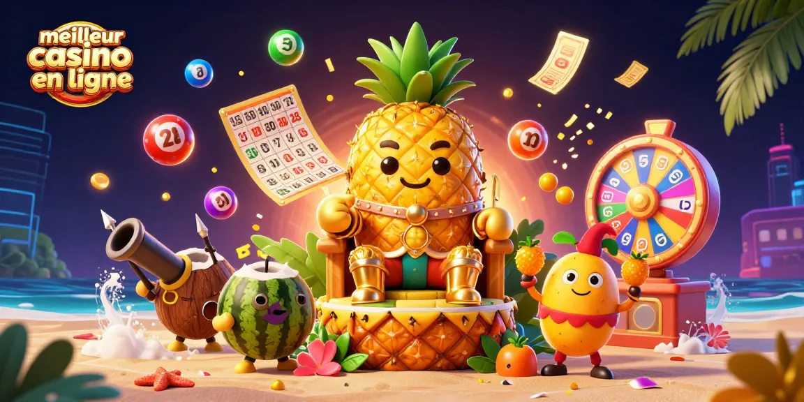 Plongez dans le meilleur casino en ligne avec une illustration festive et colorée regroupant personnages et éléments de jeu.