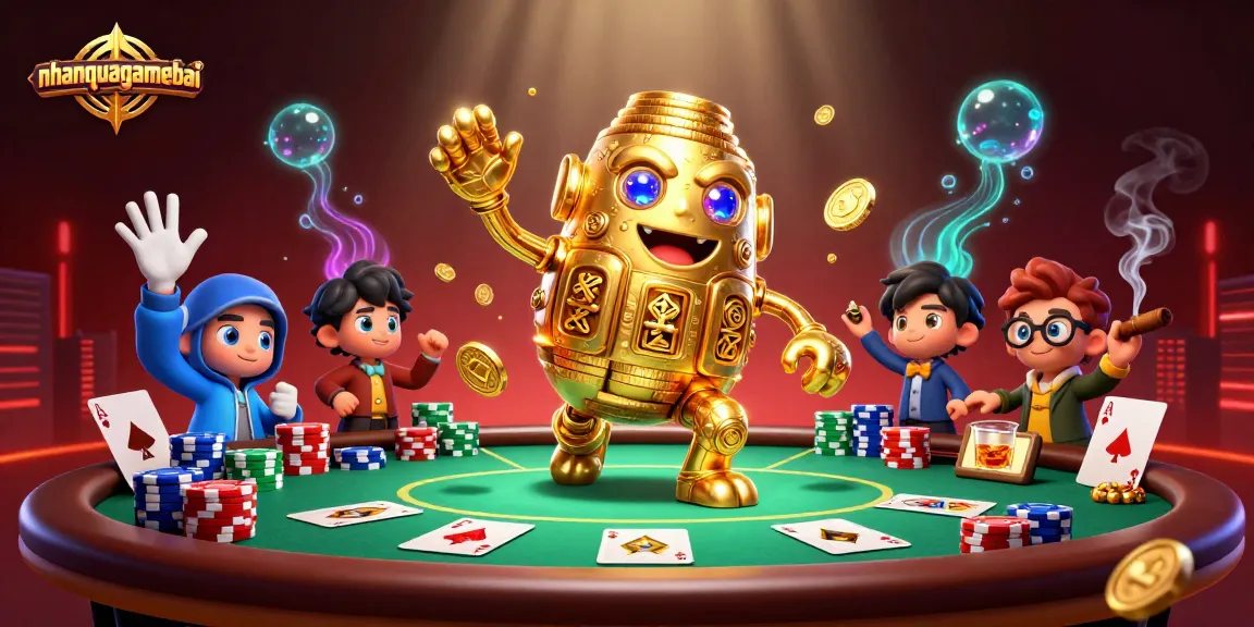 Engage in thrilling Callbreak action at nhanquagamebai with a vibrant poker scene featuring golden golem elements.