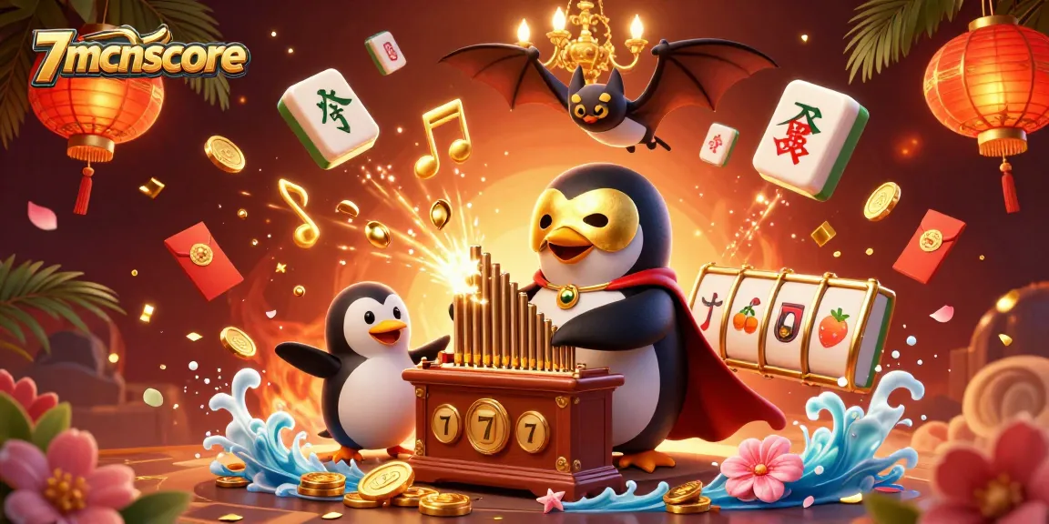 Engage with the vibrant 7mcnscore casino scene featuring a penguin and dynamic game elements.