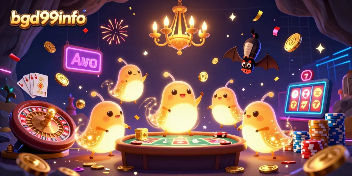 Win at bgd99info with a lively casino scene featuring bioluminescent glowworms and dynamic gaming elements.