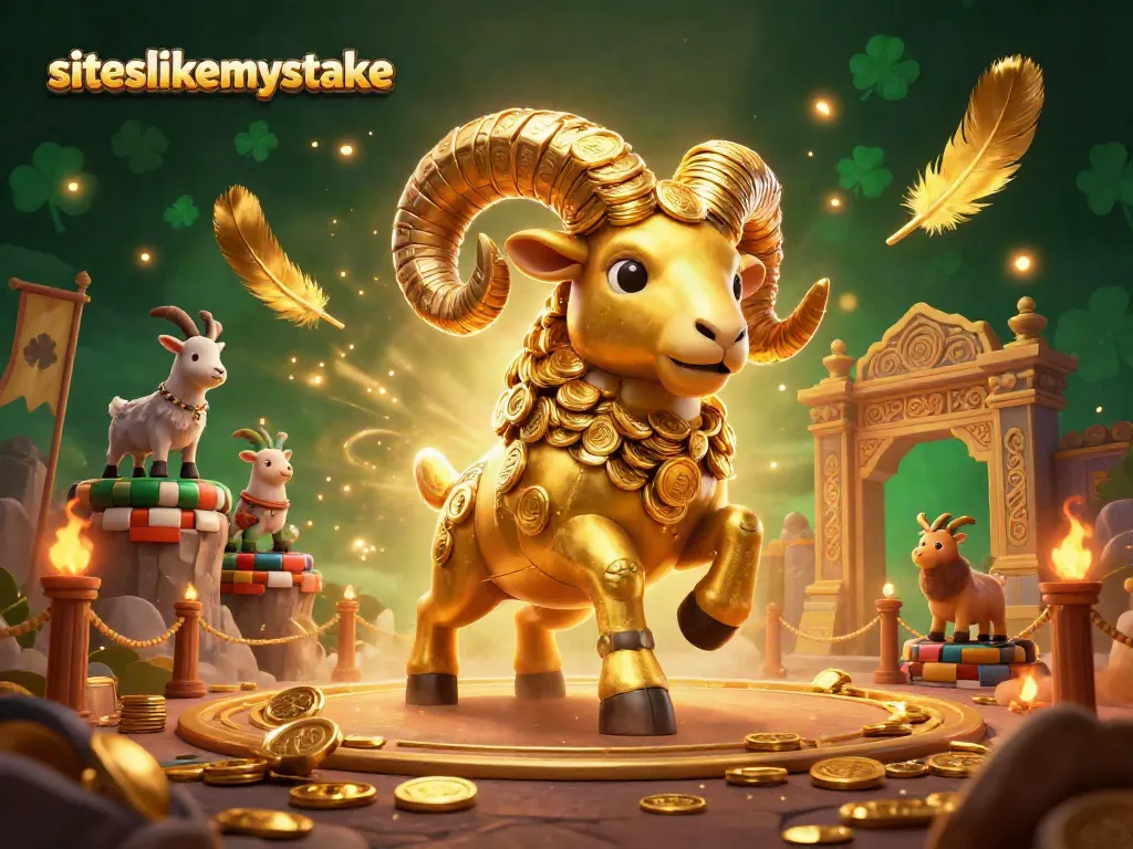 Engage in thrilling action at siteslikemystake with a stunning golden ram illustration.