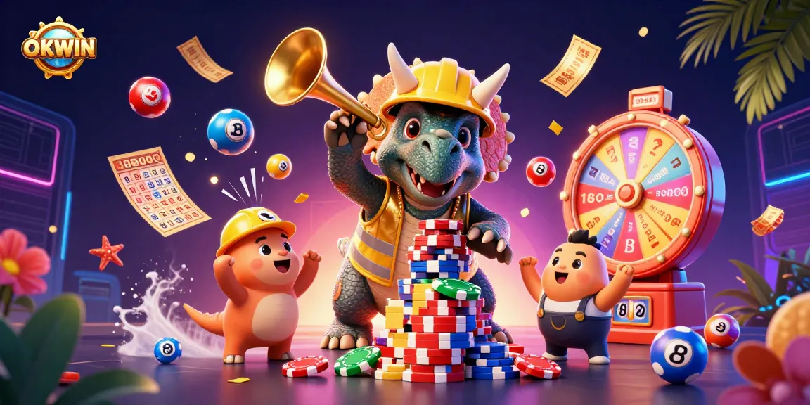 Experience winning thrills at OKWIN with vibrant casino celebration and dynamic game elements.