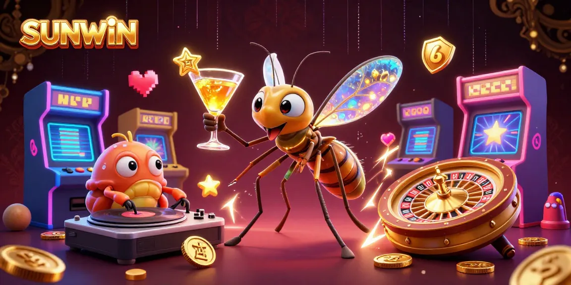 Experience the thrilling world of SUNWIN with a lively casino scene featuring a unique mascot and dazzling game elements.