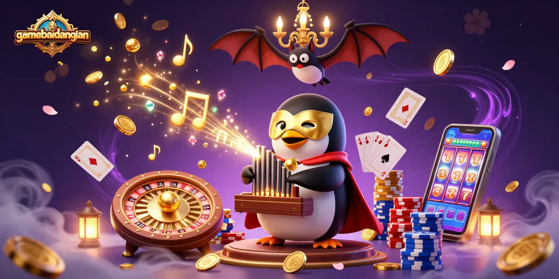 Engage in the thrilling gameplay of gamebaidangian as a phantom penguin entertains with golden coins and casino elements.