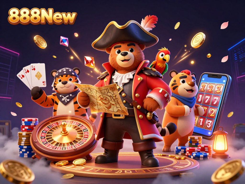 Experience excitement at 888New with vibrant casino elements and exhilarating characters.