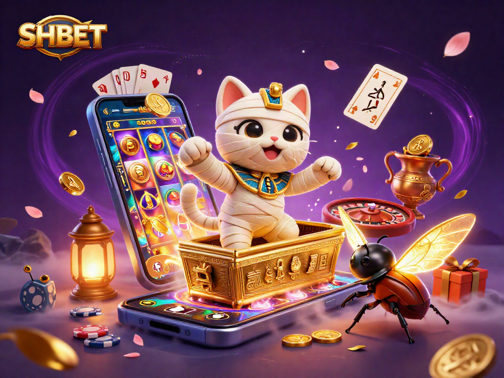 Experience the thrill with SHBET as the mummy cat and glowing scarab bring casino magic alive.