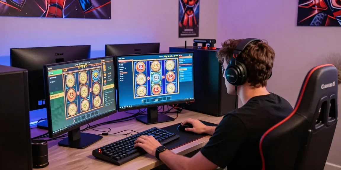 Player enjoying an exciting session of slot mpo with vibrant graphics in a cozy gaming setup.