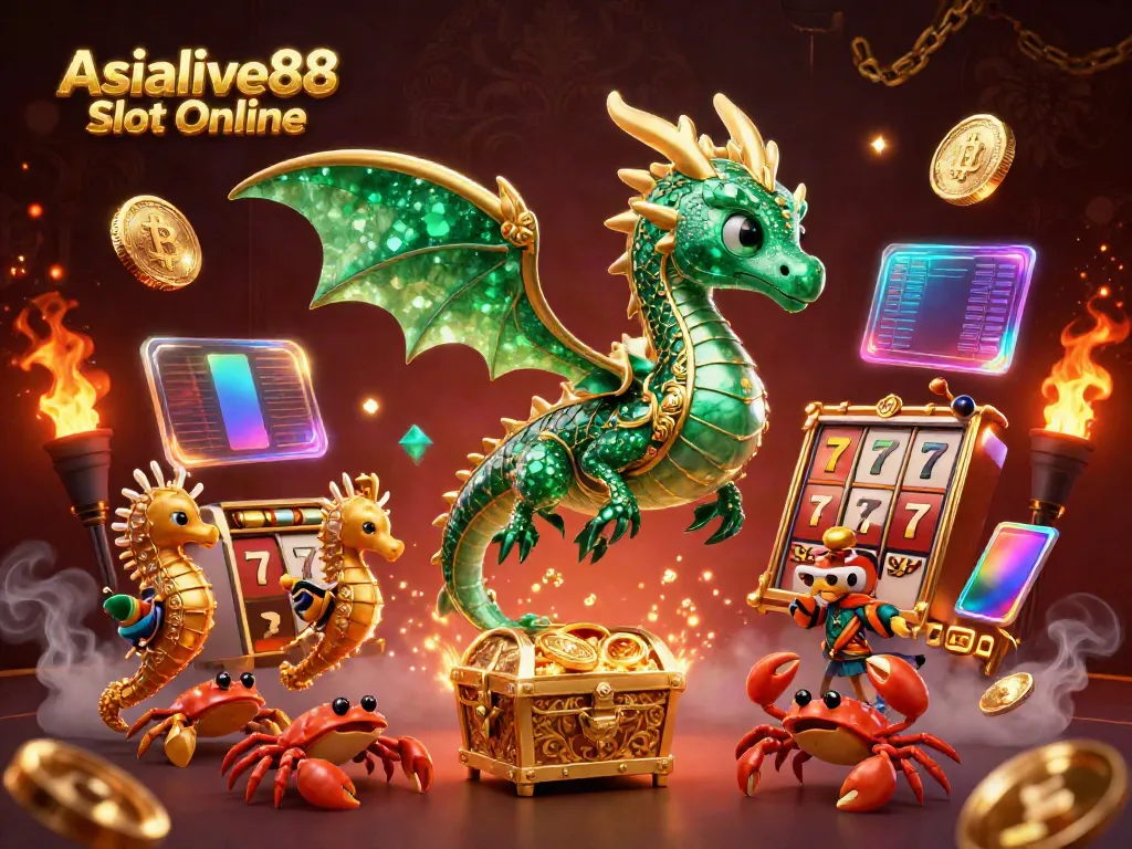 Experience thrilling gaming with Asialive88 Slot Online, featuring a majestic sea dragon amidst vibrant slot reels.