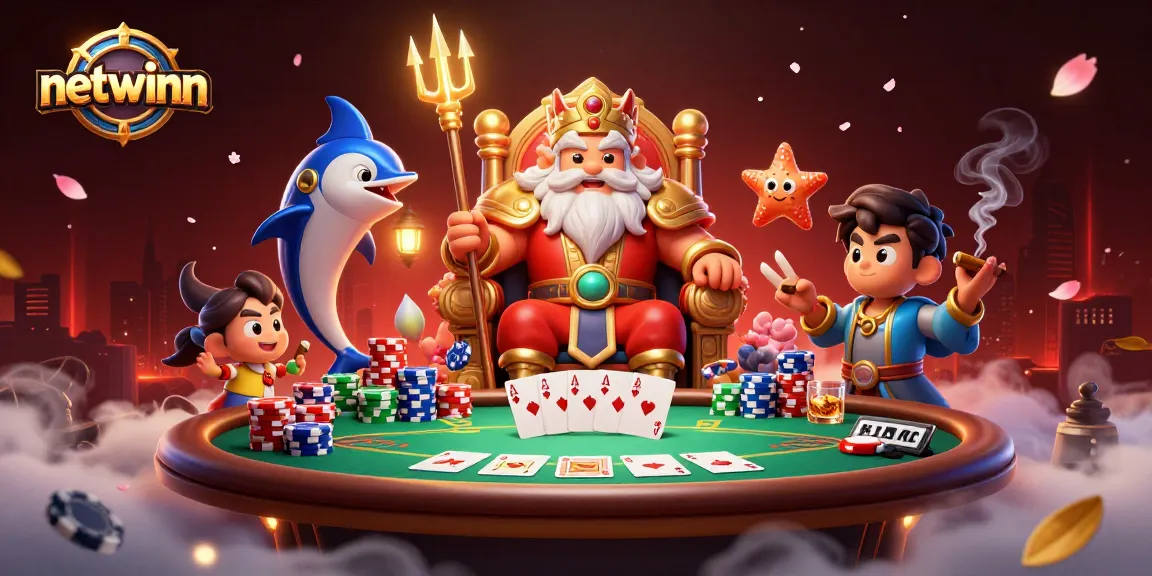 Experience thrilling victories at netwinn's poker table with Neptune's dynamic scene and vibrant elements.