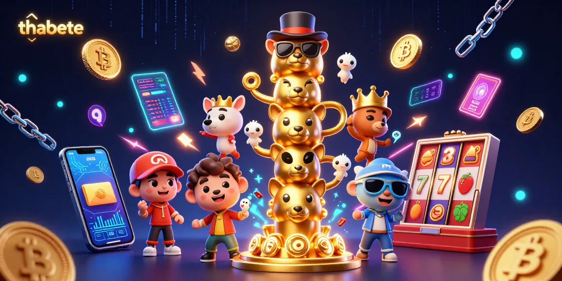 Play at thabete's vibrant casino with a golden totem pole and cryptocurrency elements in action.