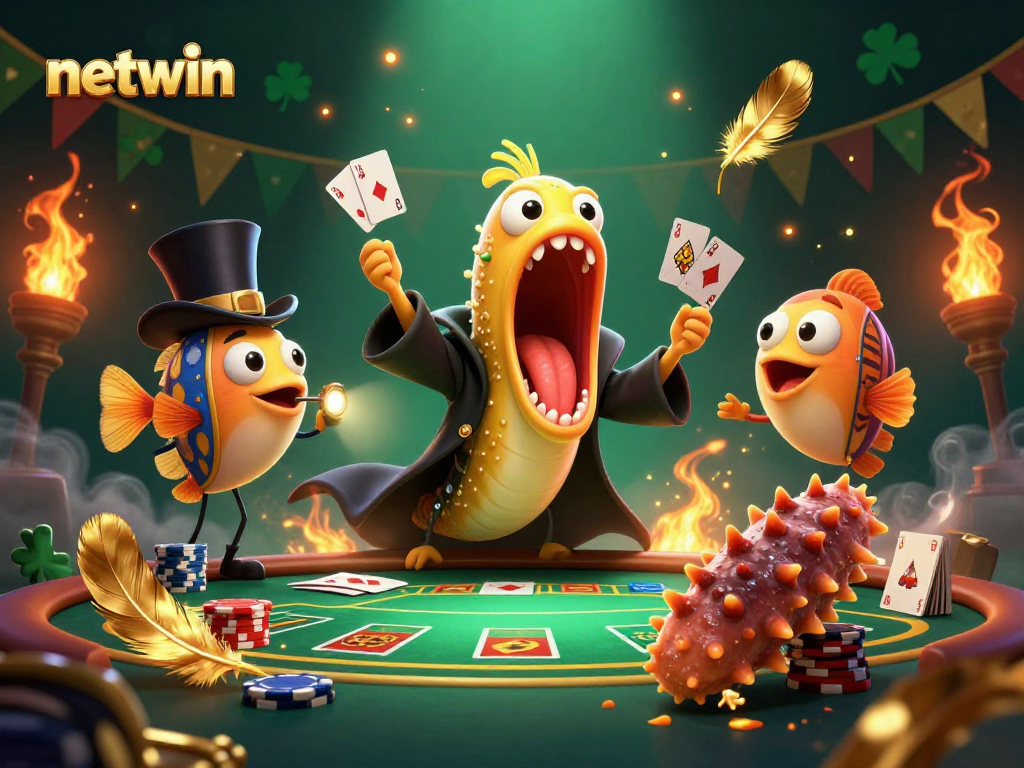Engage with netwin's exciting card tricks by a magical deep-sea eel and friends in a vibrant casino environment.