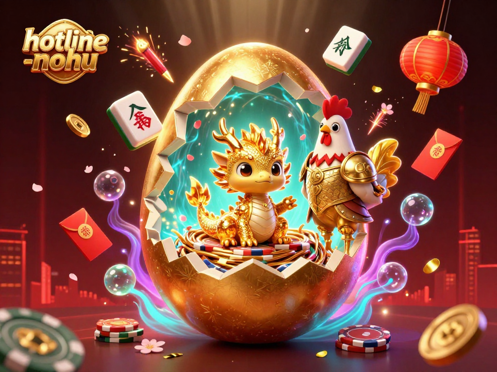 Play thrilling games at hotline-nohu with a dazzling golden dragon and poker chips in a vibrant casino setting.