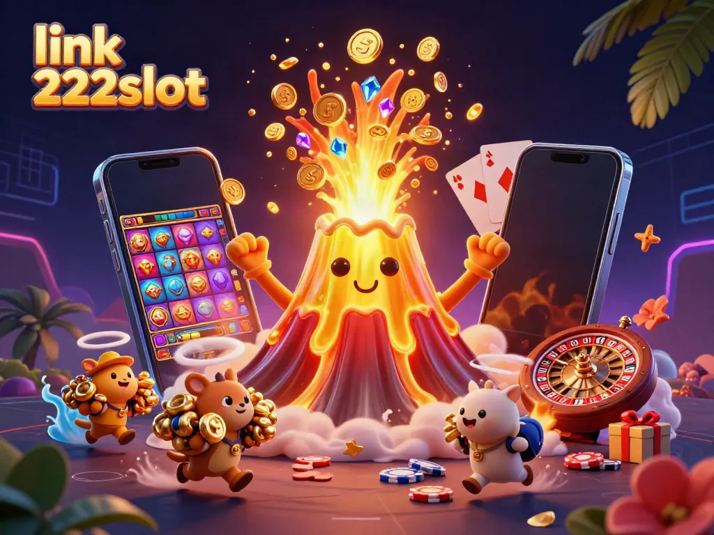 Menggali harta di link 222slot dengan gunung emas menyemburkan koin dan petualang lucu