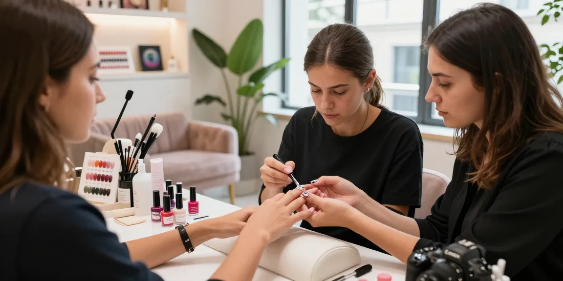 Manikur mewah menggunakan produk LUXURY12 di salon kecantikan yang elegan.