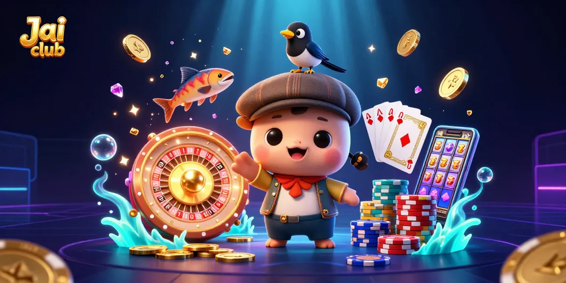 Experience the vibrant adventure at Jai club with our playful 3D casino scene, showcasing exciting elements!