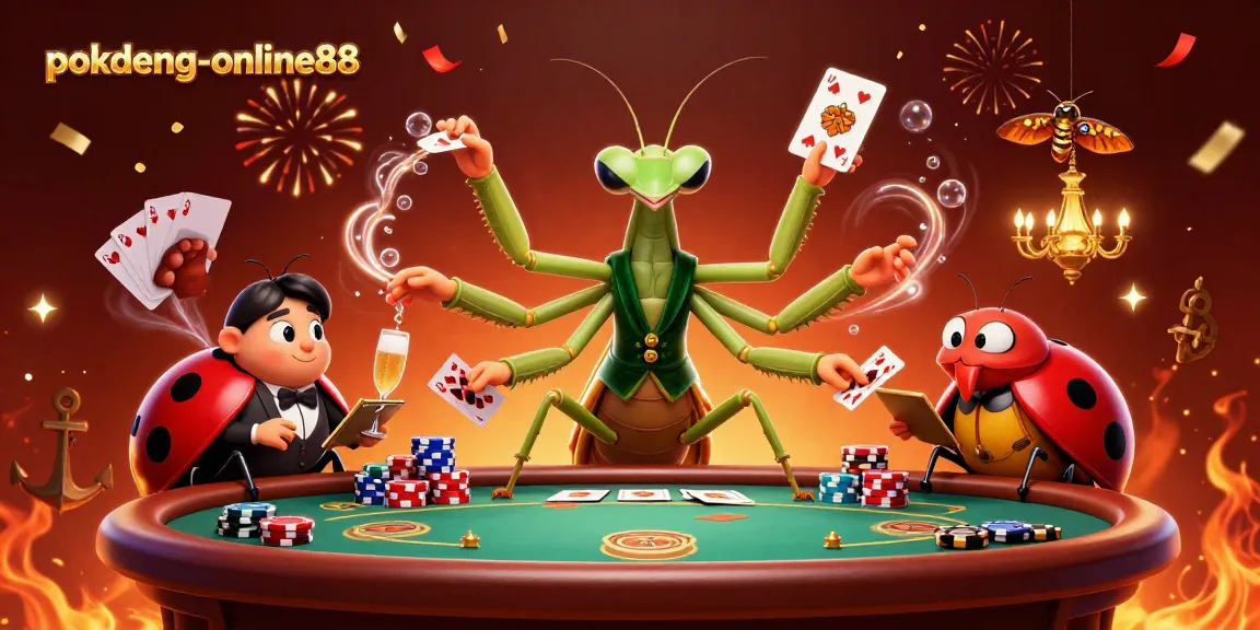 Experience strategic gameplay with a giant praying mantis card sharp in the vibrant world of pokdeng-online88.