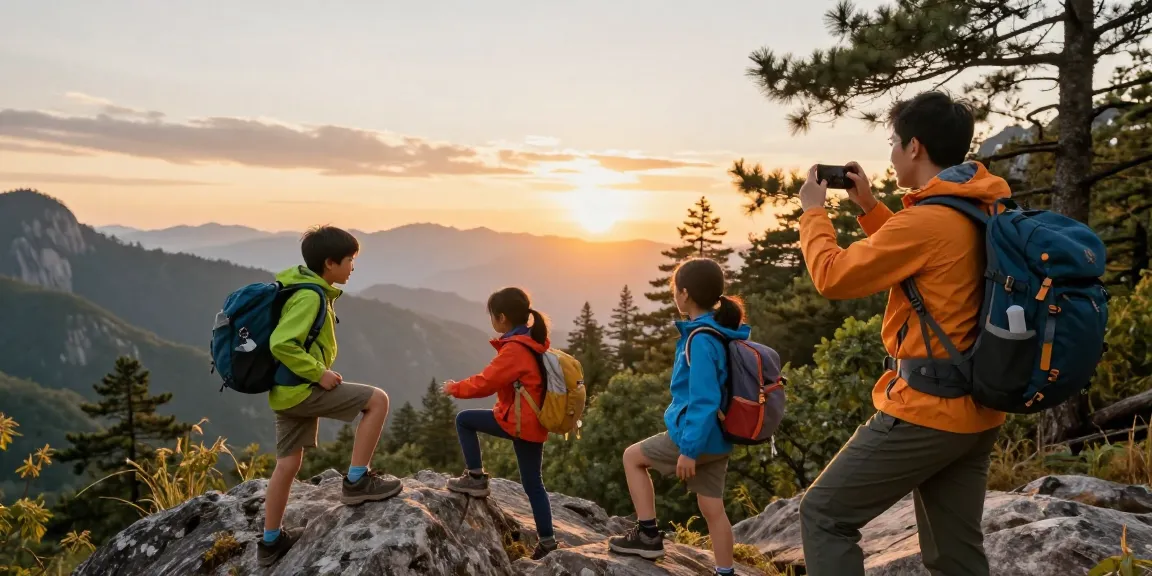 A family adventure in nature with the keyword mantra88, exploring mountains while hiking and enjoying quality time.