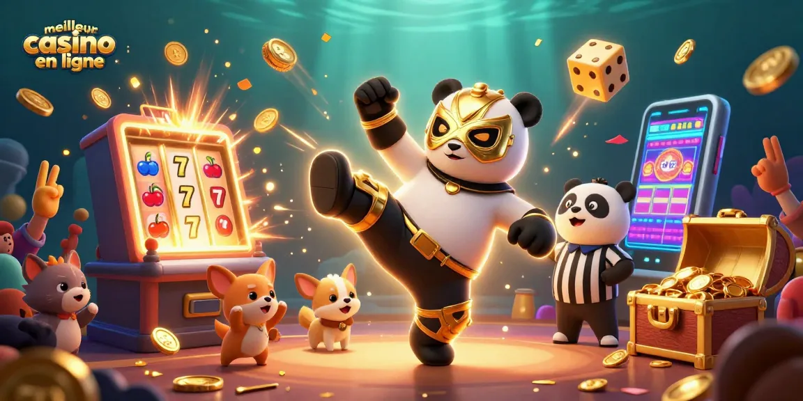 Image dynamique représentant un panda catcheur en action, un symbole du meilleur casino en ligne.