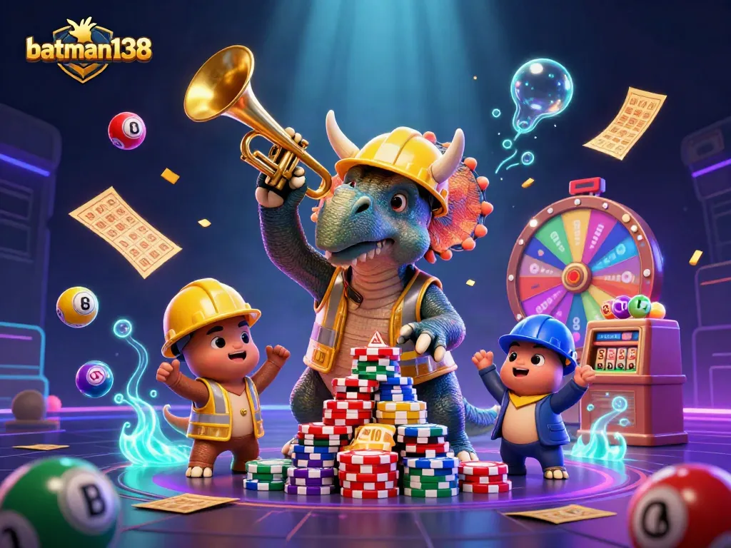 Engage with batman138's vibrant casino excitement featuring animated dinosaurs and colorful lottery activities.