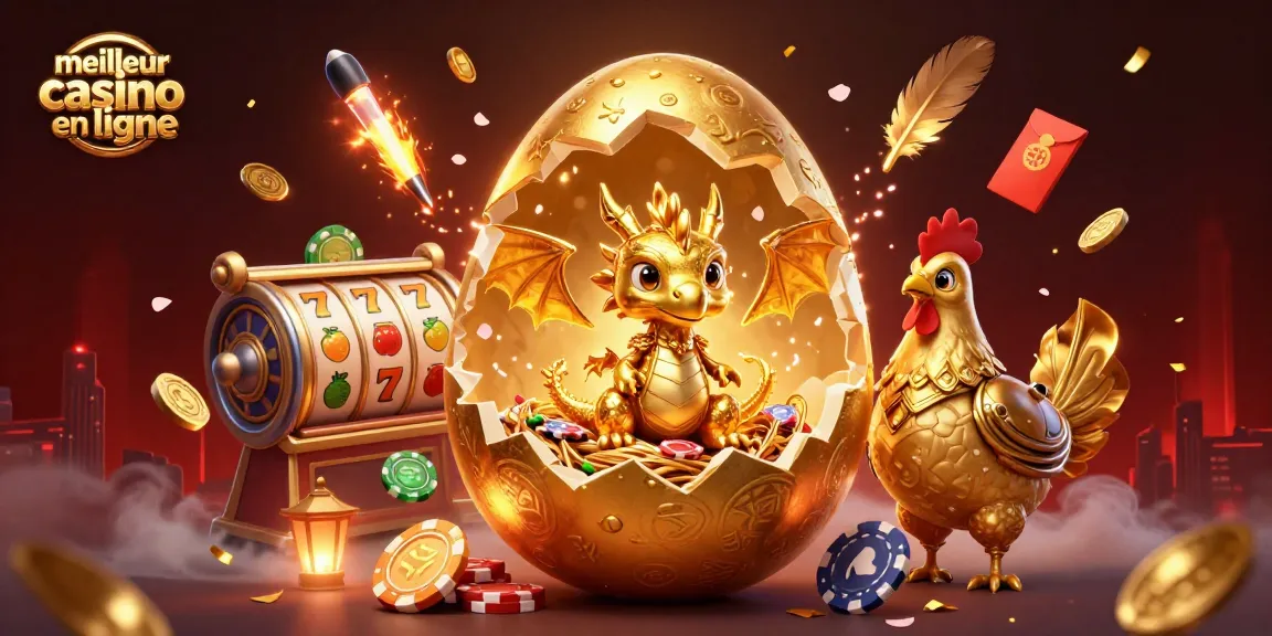 Jouez au meilleur casino en ligne avec une illustration riche et dynamique d'une maman poule dorée et un dragon en or cristallisé.