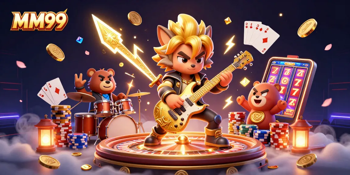 Experience thrilling wins at MM99, featuring vibrant casino elements and engaging graphics.