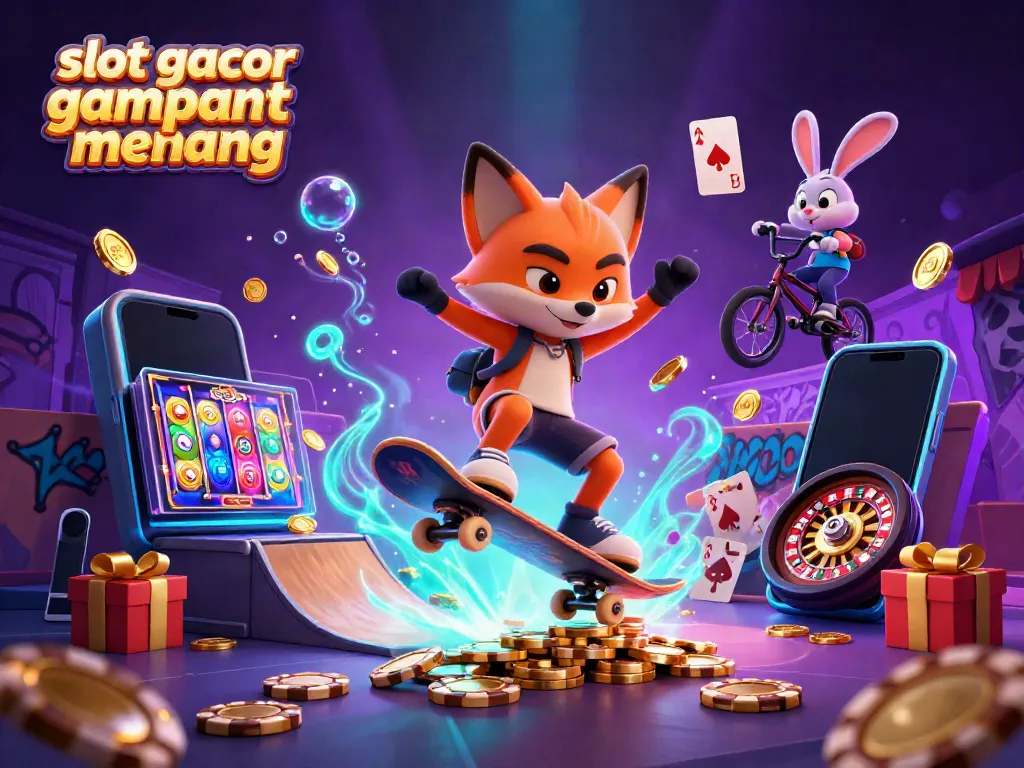 Experience thrilling gameplay with slot gacor gampang menang in vibrant 3D casino illustration showcasing dynamic characters.