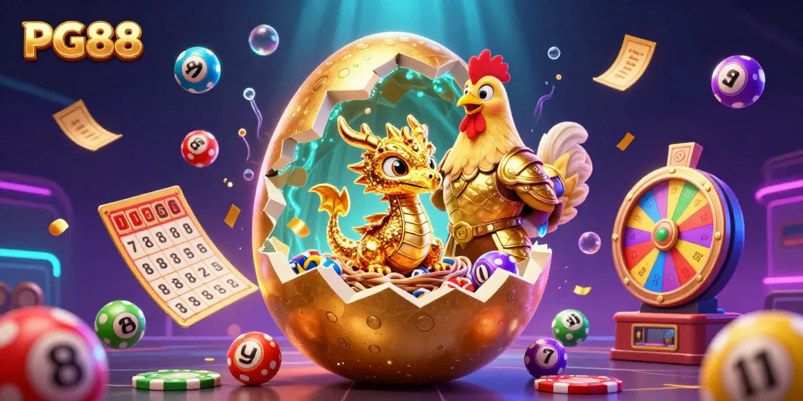 Experience PG88's thrilling casino environment with a golden dragon, poker chips, and vibrant lottery elements.