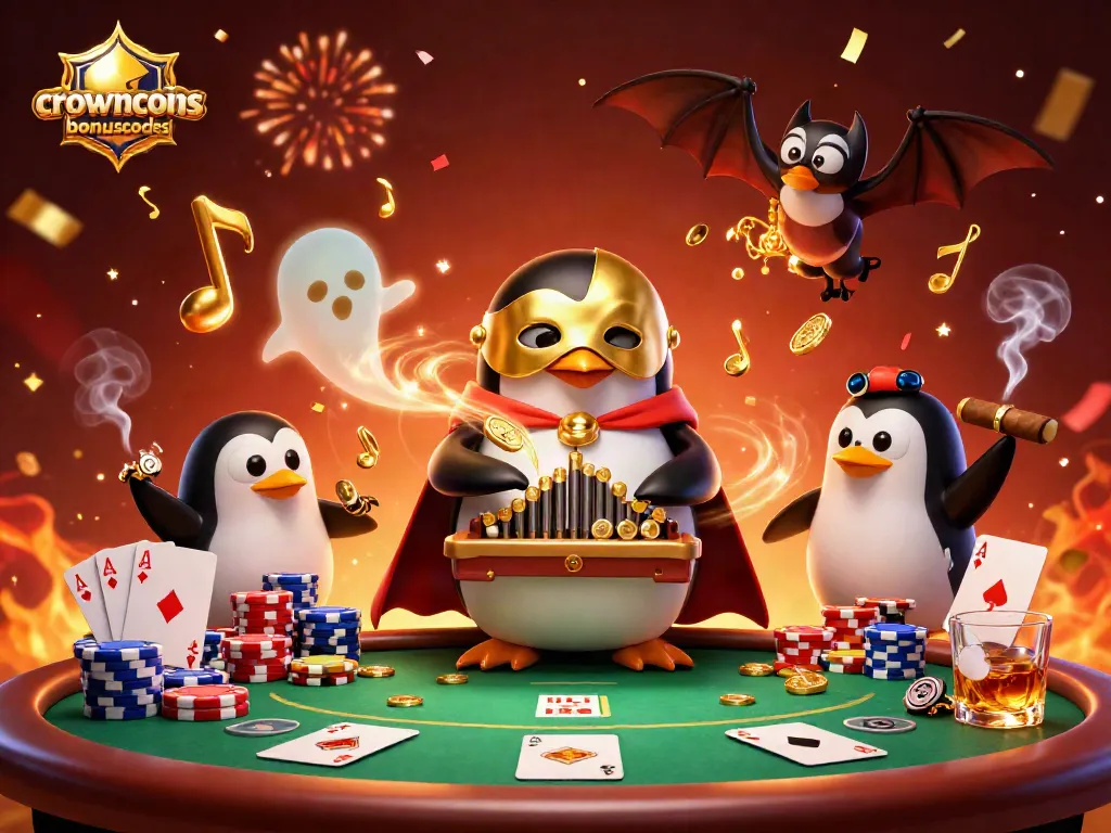 Win big with crowncoinsbonuscodes at a dynamic casino scene featuring coins, cards, and rich visuals.