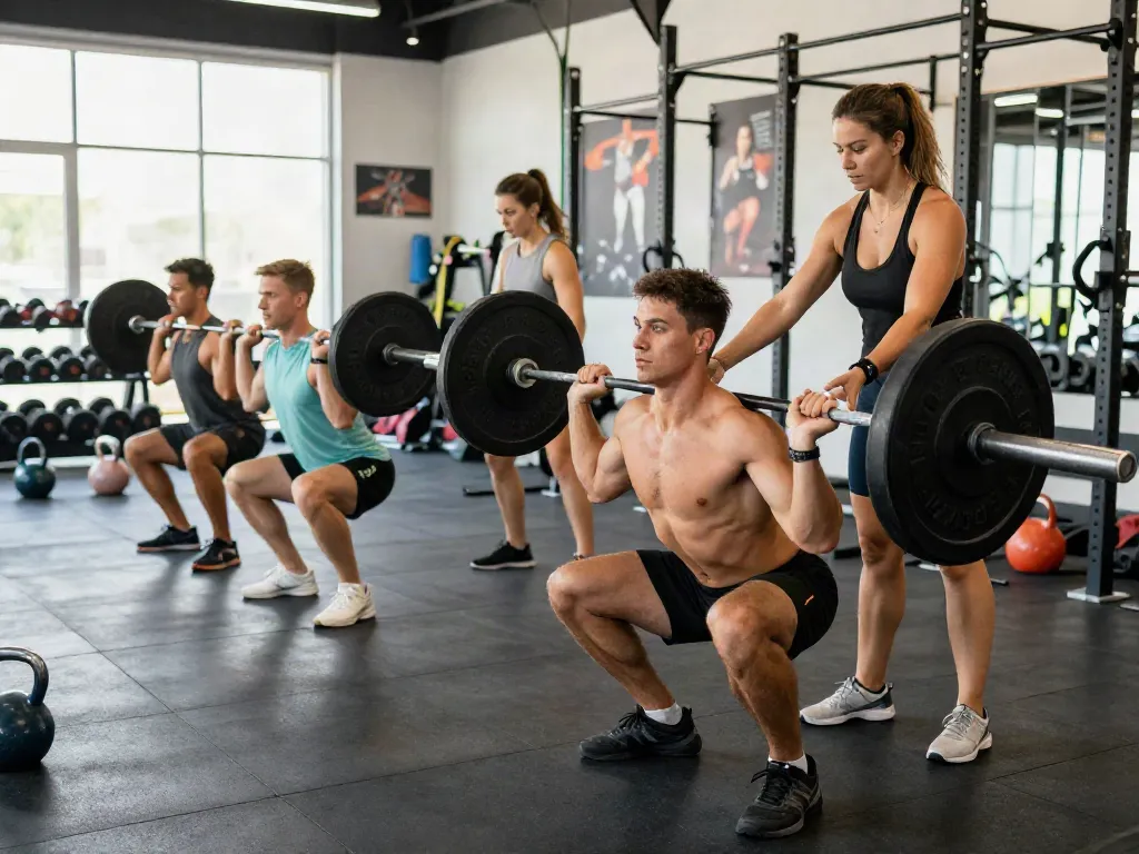 Group workout session showcasing intense training with steroidi online products in use for enhanced performance.