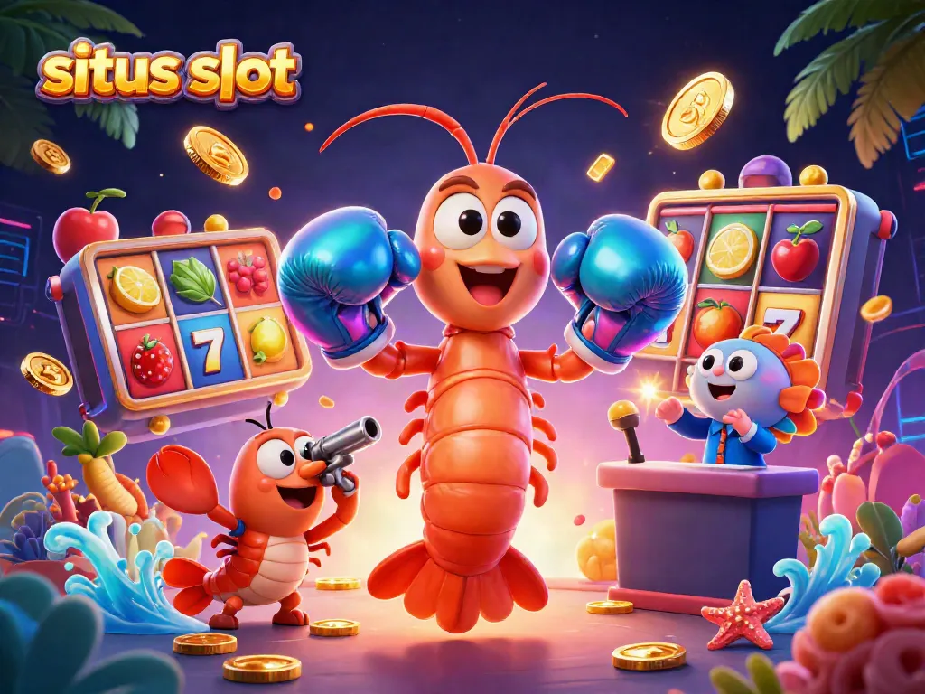 Experience thrilling gameplay with situs slot in a vibrant casino-themed illustration featuring lively slot machines.