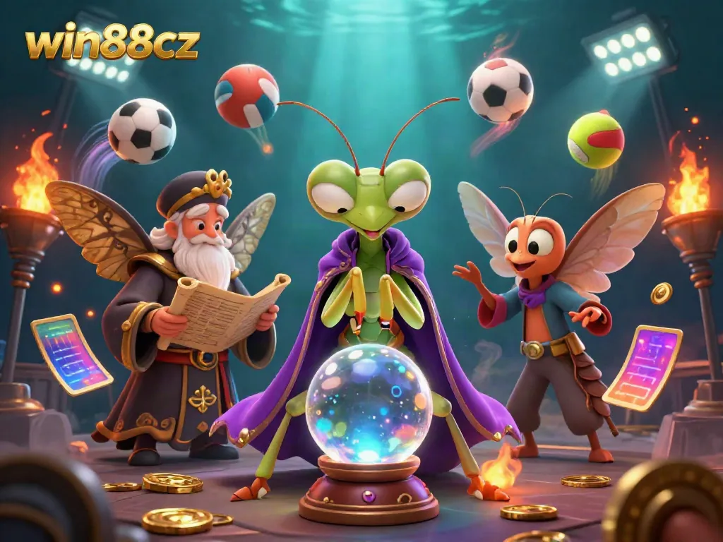 Experience win88cz with mystical characters amidst dynamic sports elements in a captivating scene.