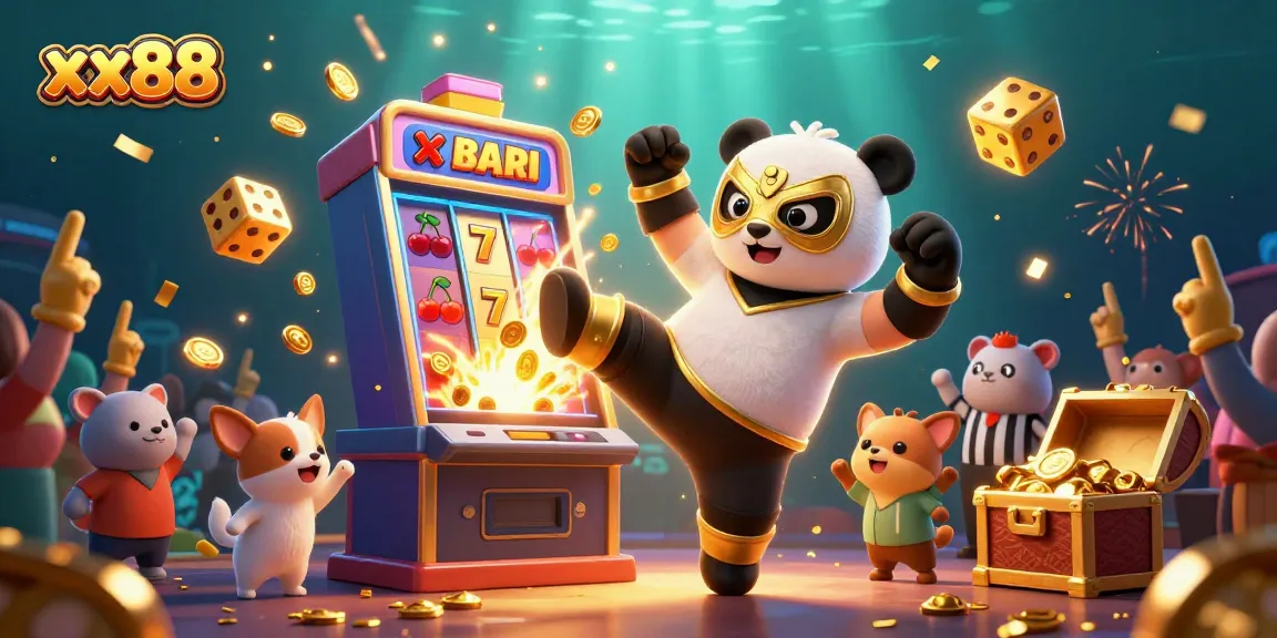 Experience the excitement of xx88 with a vibrant scene showcasing a panda wrestler and casino elements at play.
