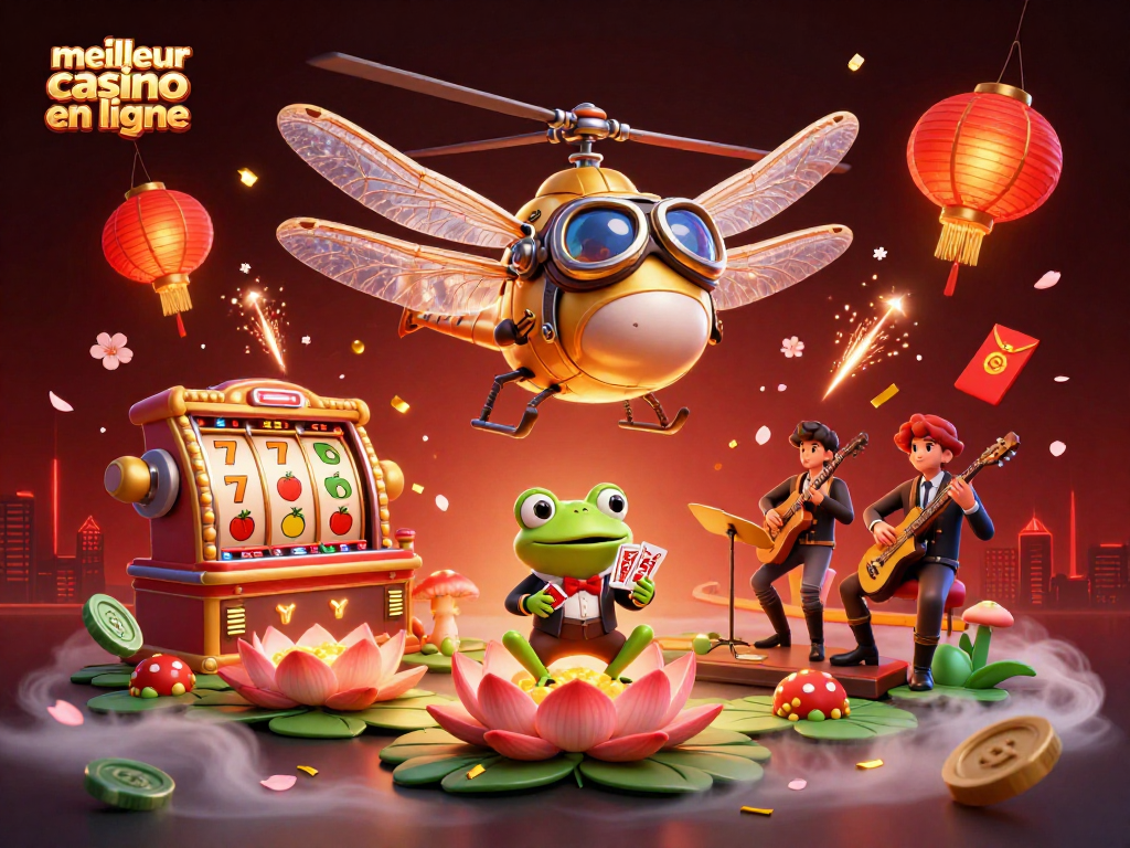 Jouer au meilleur casino en ligne avec une illustration dynamique de personnages et éléments de jeu captivants.