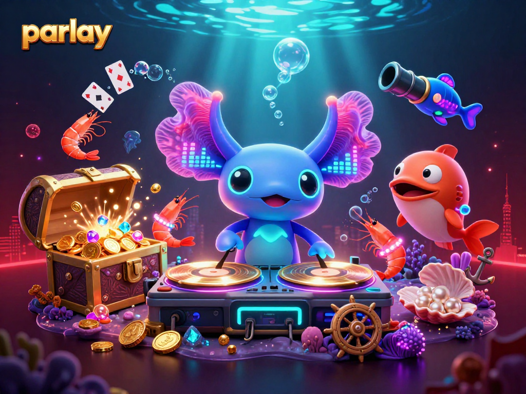 Engage in thrilling parlay betting with vibrant underwater casino elements in this dynamic scene.