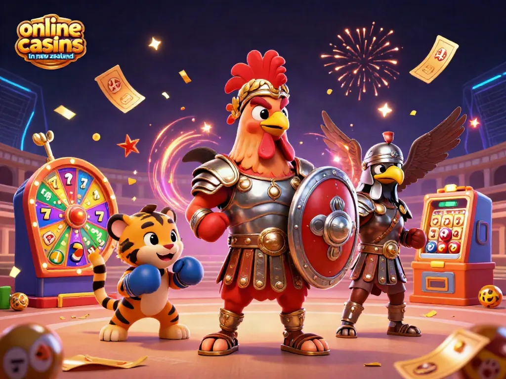 Engage with the excitement of online casinos in New Zealand through an artistic 3D illustration.