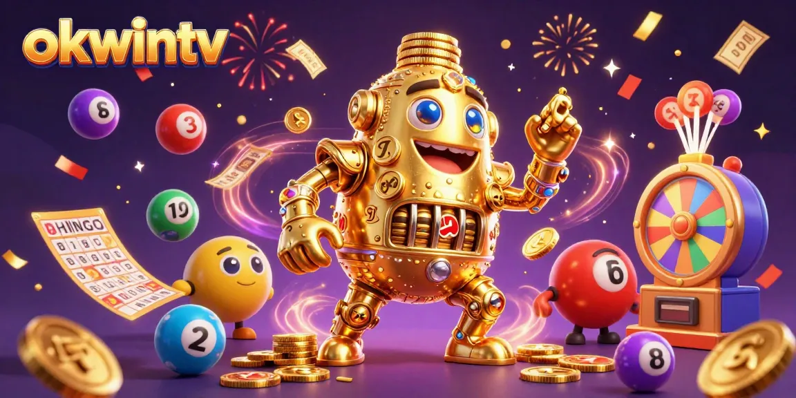 Experience the excitement ofokwintv with a dynamic casino-themed illustration showcasing colorful elements.
