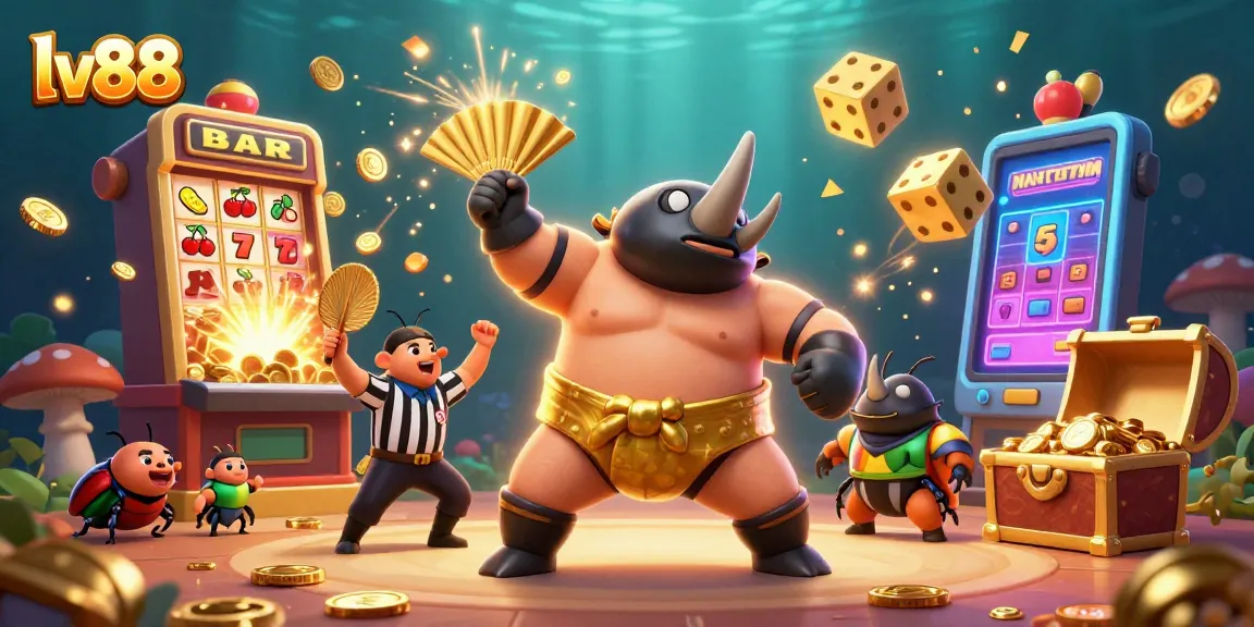 Experience the excitement of lv88 with a vibrant 3D casino scene showcasing gaming elements and characters.