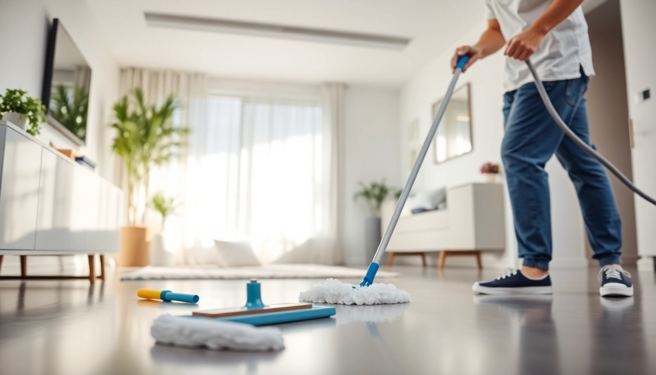 Bond cleaning Logan service showcasing a professional cleaner in action within a bright apartment.