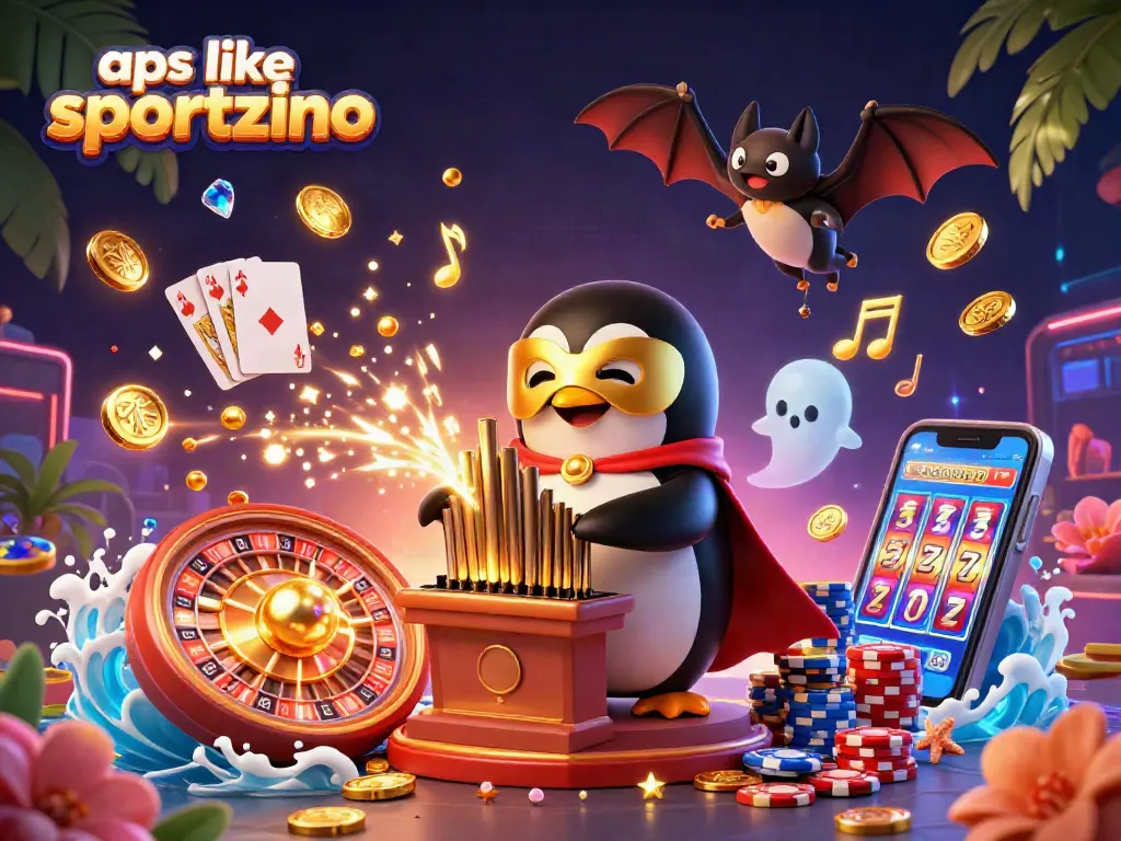 Play with various games at apps like Sportzino, featuring vibrant casino elements and action.