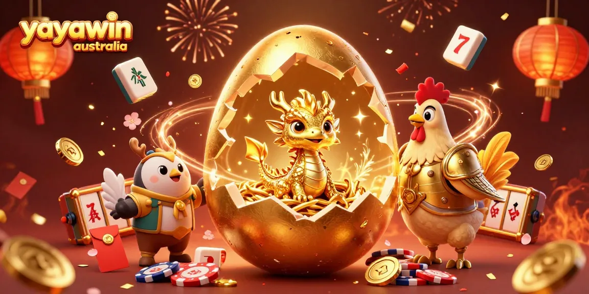 Experience excitement with yayawin australia as a golden dragon emerges from a pokie-themed nest.