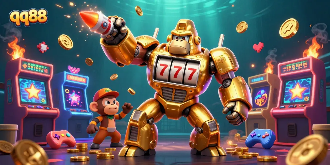 Experience thrilling action with qq88's golden gorilla mech slot machine explosion in 3D.