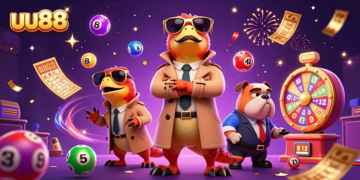 Experience thrilling games at uu88 with cartoon characters in a vibrant casino scene.