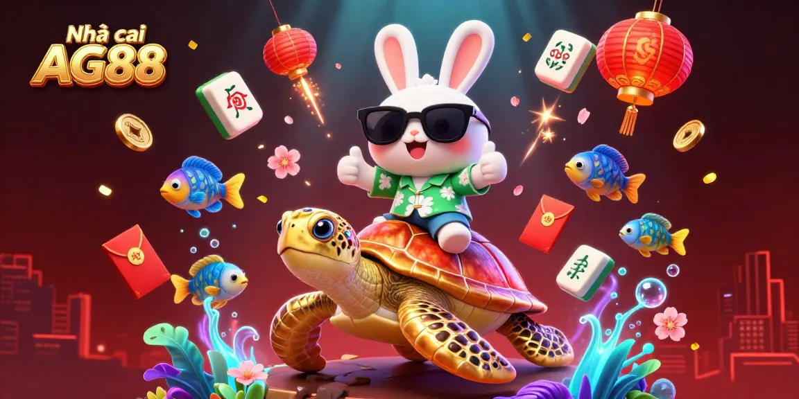 Engage with Nhà cái AG88 in a vibrant 3D casino scene featuring cartoon characters and gaming elements.