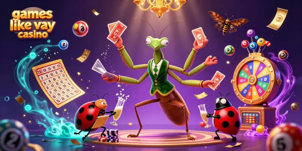 Engage in fun games like yay casino with a vibrant scene featuring colorful elements and thrilling activities.