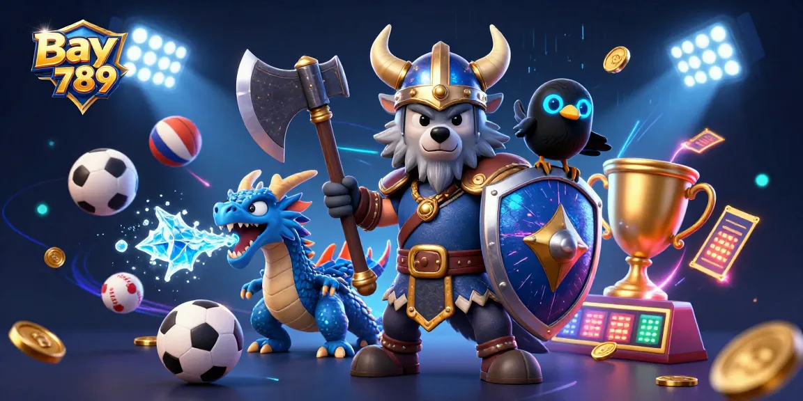 Experience thrilling wins at Bay 789 with Viking warriors, dragons, and vibrant casino elements.