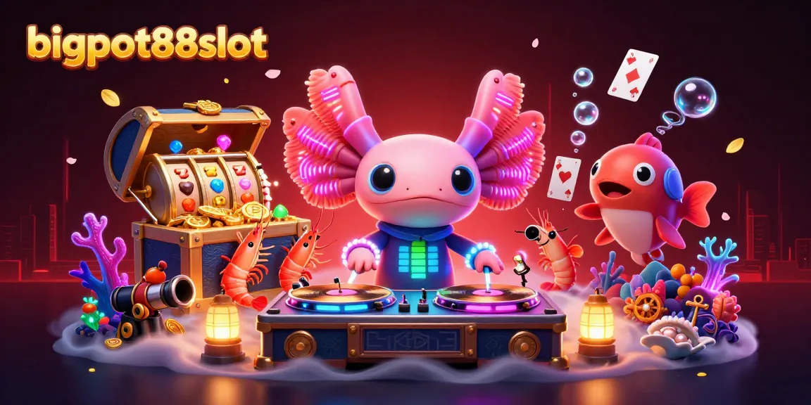 Bermain slot besar di bigpot88slot dengan DJ axolotl neon dan harta bawah laut yang menggemparkan.