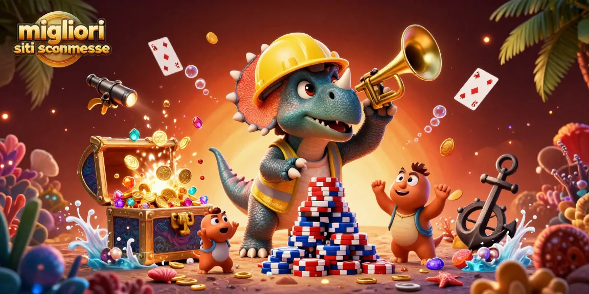 I migliori siti scommesse esplodono di attività con un triceratopo che costruisce una torre di fiches di poker.